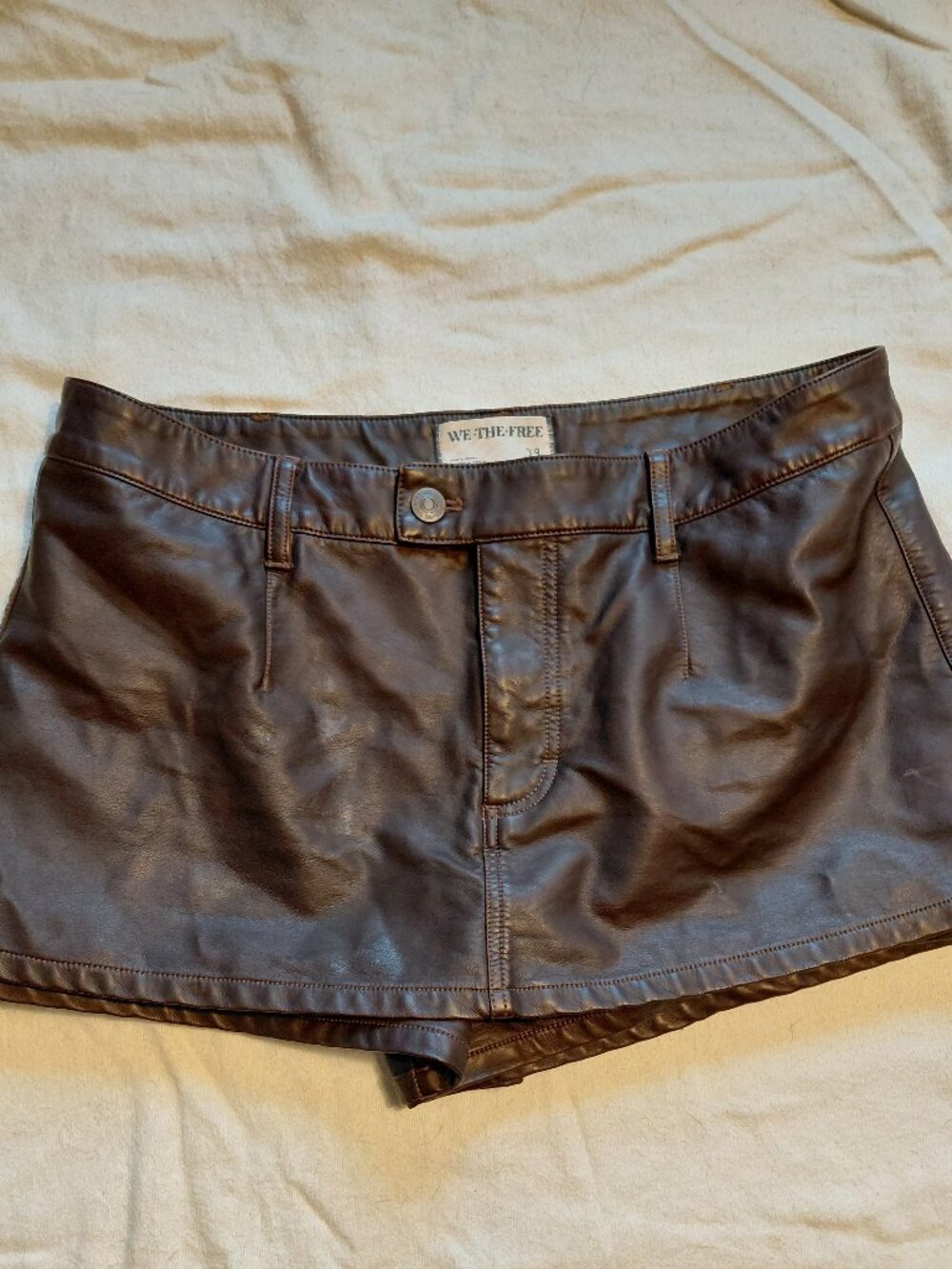 Free People Peekaboo Skort Chocolate Vegan Leather We the Free Sz 29